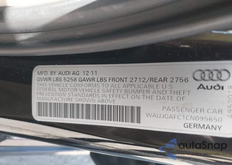 2012 Audi A6 Prestige из США, поврежденный, VIN WAUJGAFC1CN095650